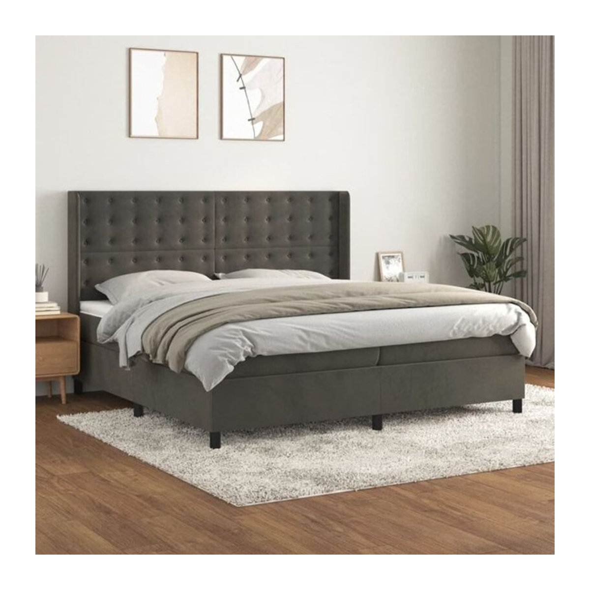 Vidaxl Boxspringbett mit Matratze in Anthrazit aus Samt, B/T: 200 x 200 cm - Bild 1