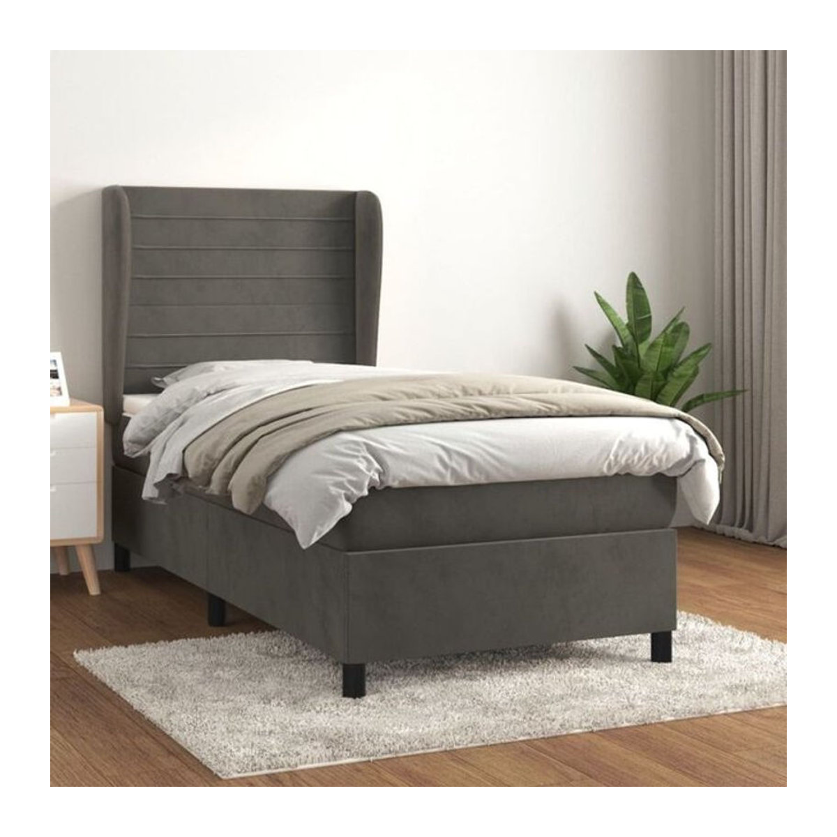 Vidaxl Boxspringbett mit Matratze in Anthrazit aus Samt, B/T/H: 90 x 200 x 118 cm - Bild 1