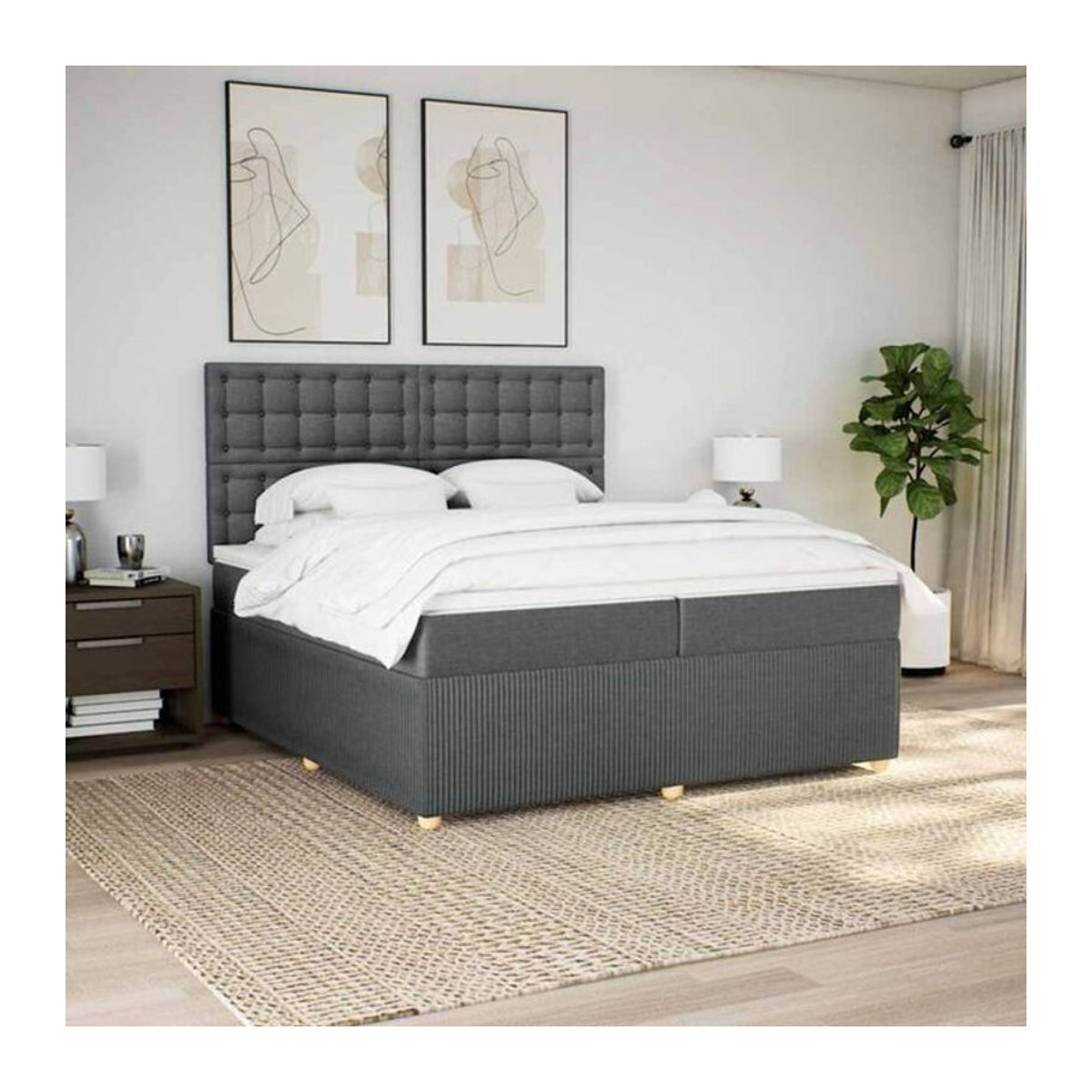 Vidaxl Boxspringbett mit Matratze in Anthrazit aus Stoff und Holzwerkstoff B/T: 200 x 200 cm - Bild 1