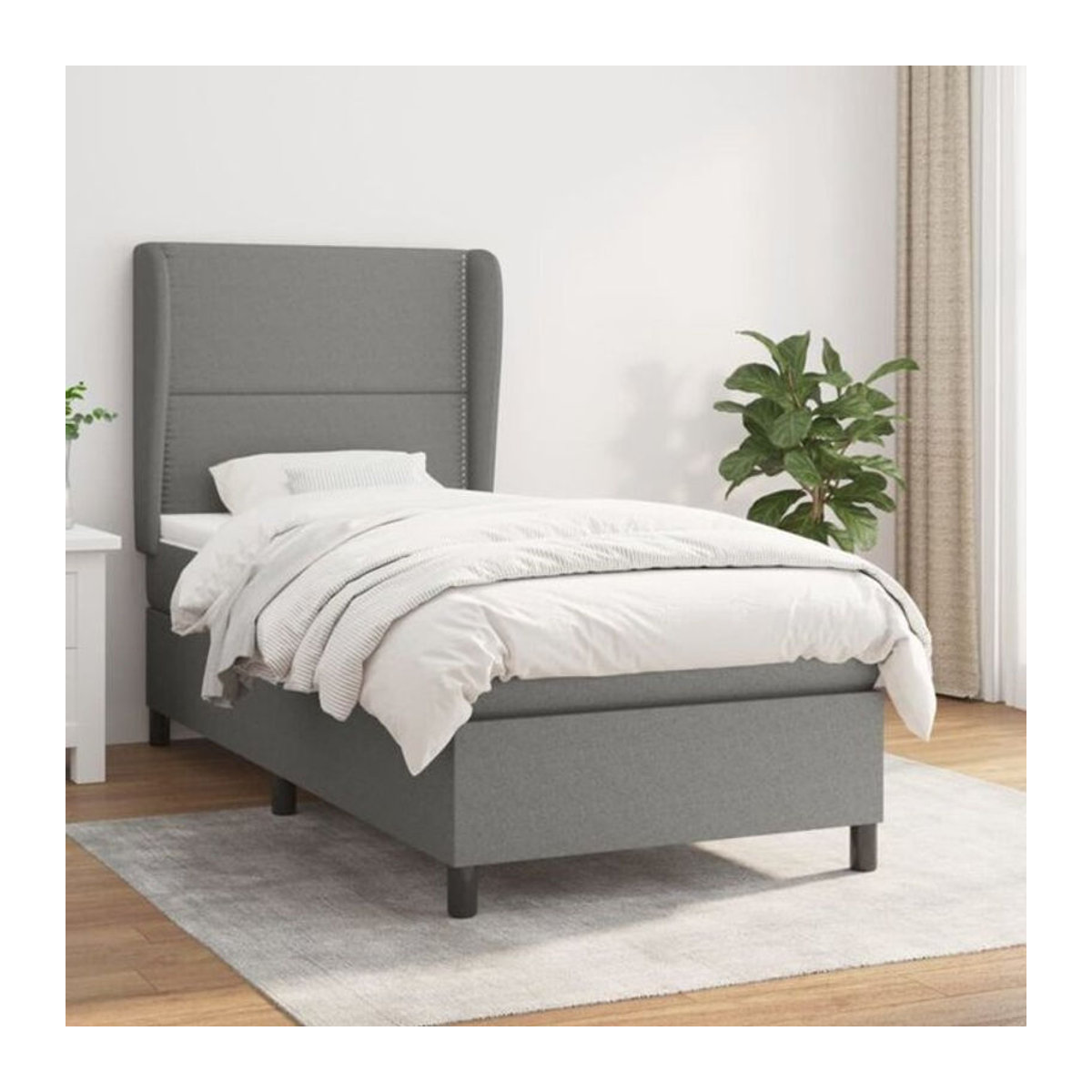 Vidaxl Boxspringbett mit Matratze in Anthrazit aus Stoff und Massivholz, B/T/H: 90 x 200 x 128 cm - Bild 1