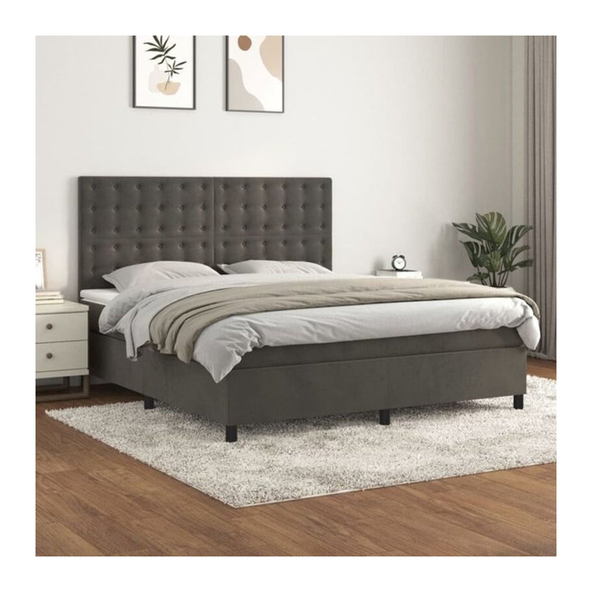 Vidaxl Boxspringbett mit Matratze in Anthrazit Grau aus Samt, B/T: 160 x 200 cm - Bild 1