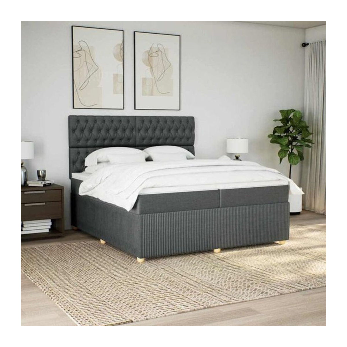 Vidaxl Boxspringbett mit Matratze in Anthrazit Grau aus Stoff und Holzwerkstoff B/T: 200 x 200 cm - Bild 1