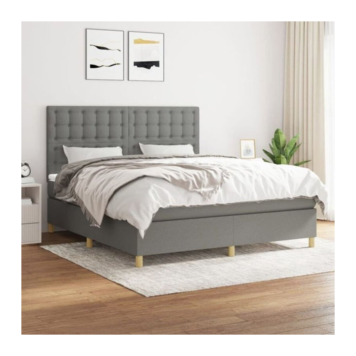 Vidaxl Boxspringbett mit Matratze in Anthrazit Grau aus Stoff und Holzwerkstoff B/T/H: 160 x 200 x 128 cm - Bild 1