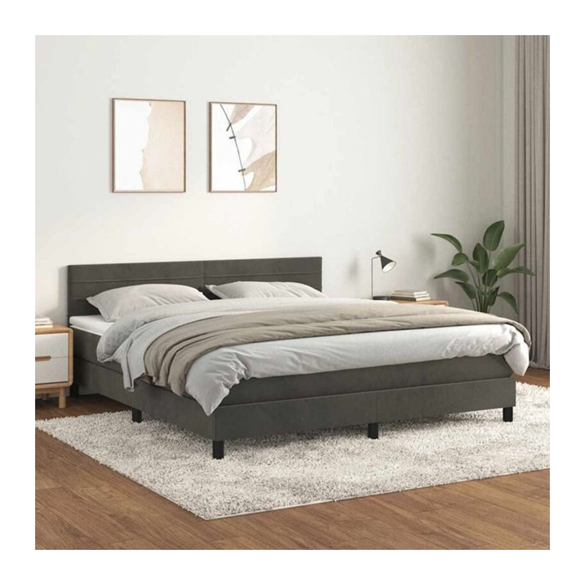 Vidaxl Boxspringbett mit Matratze in Anthrazit und Grau aus Samt, B/T: 180 x 200 cm - Bild 1
