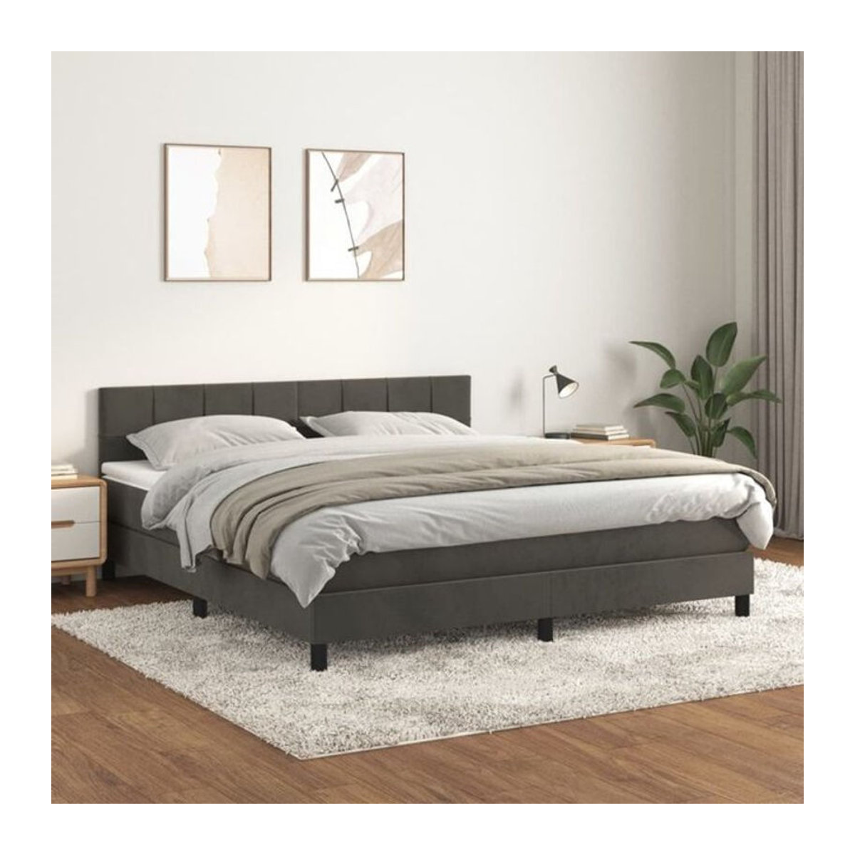 Vidaxl Boxspringbett mit Matratze in Anthrazit und Grau aus Samt, B/T/H: 180 x 200 cm - Bild 1