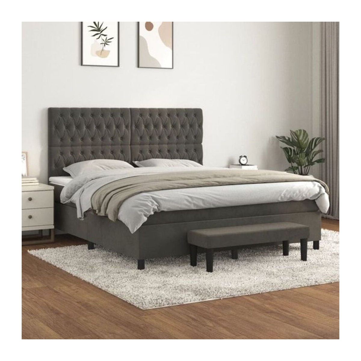 Vidaxl Boxspringbett mit Matratze in Anthrazit und Grau aus Samt, B/T/H: 180 x 200 x 128 cm - Bild 1