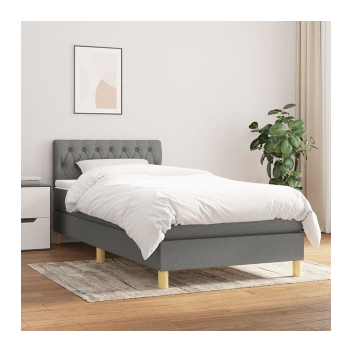 vidaxl Boxspringbett mit Matratze in Anthrazit und Grau aus Stoff, B/T/H: 100 x 200 cm - Bild 1