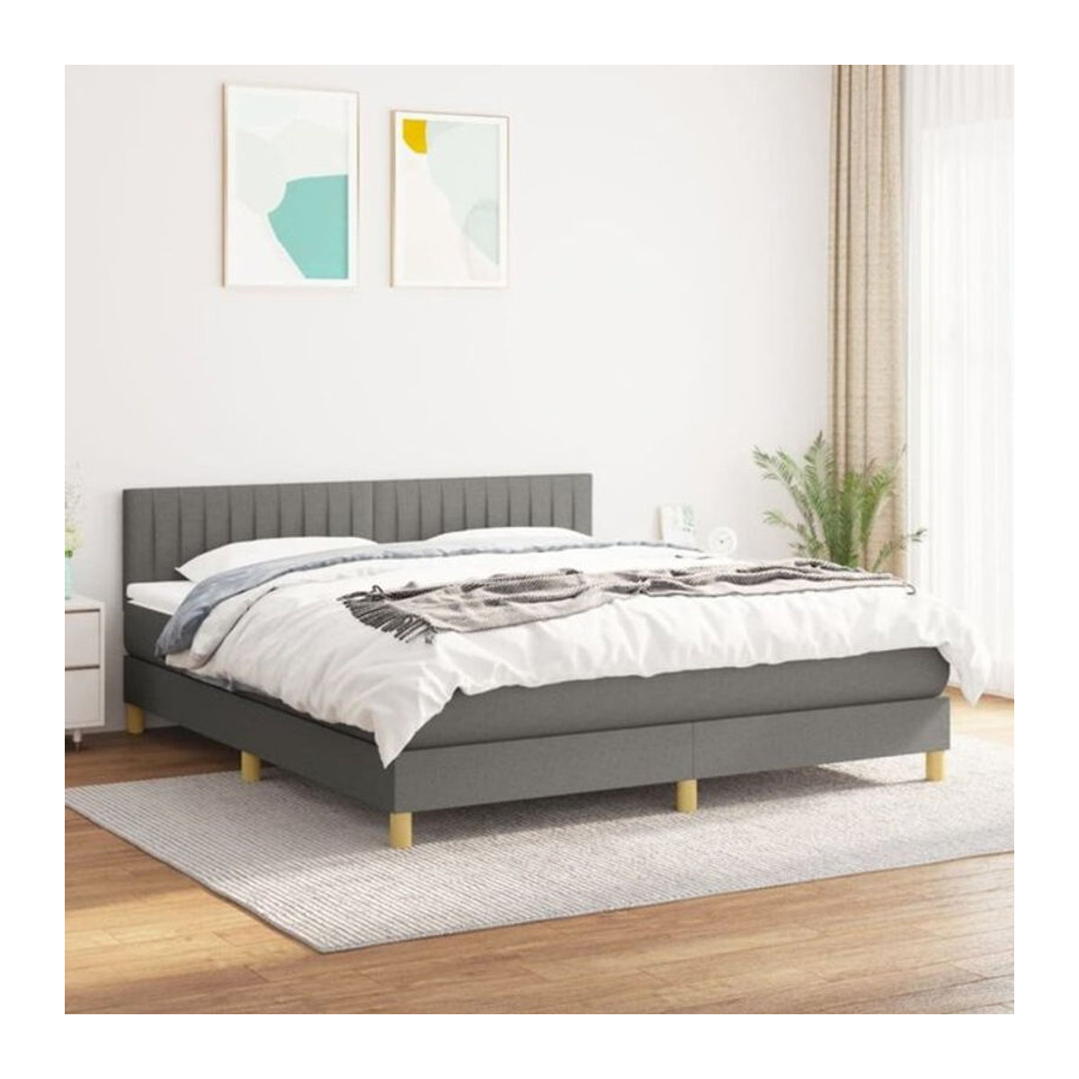vidaxl Boxspringbett mit Matratze in Anthrazit und Grau aus Stoff B/T/H: 160 x 200 x 78 cm - Bild 1