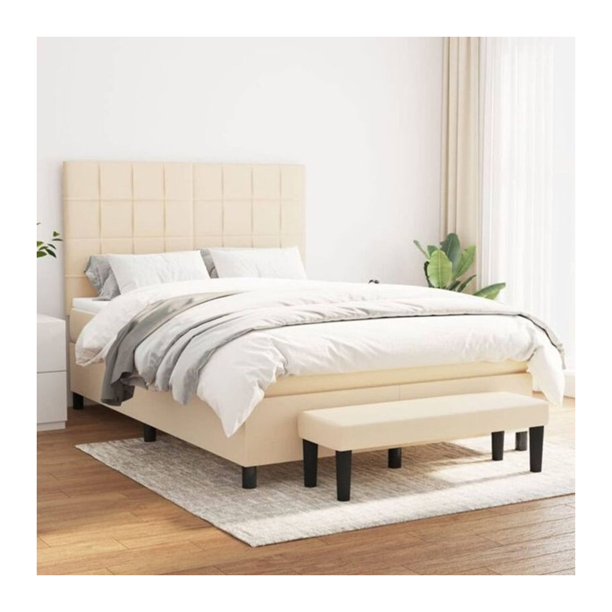 vidaxl Boxspringbett mit Matratze in Beige aus Stoff, B/T: 140 x 190 cm - Bild 1