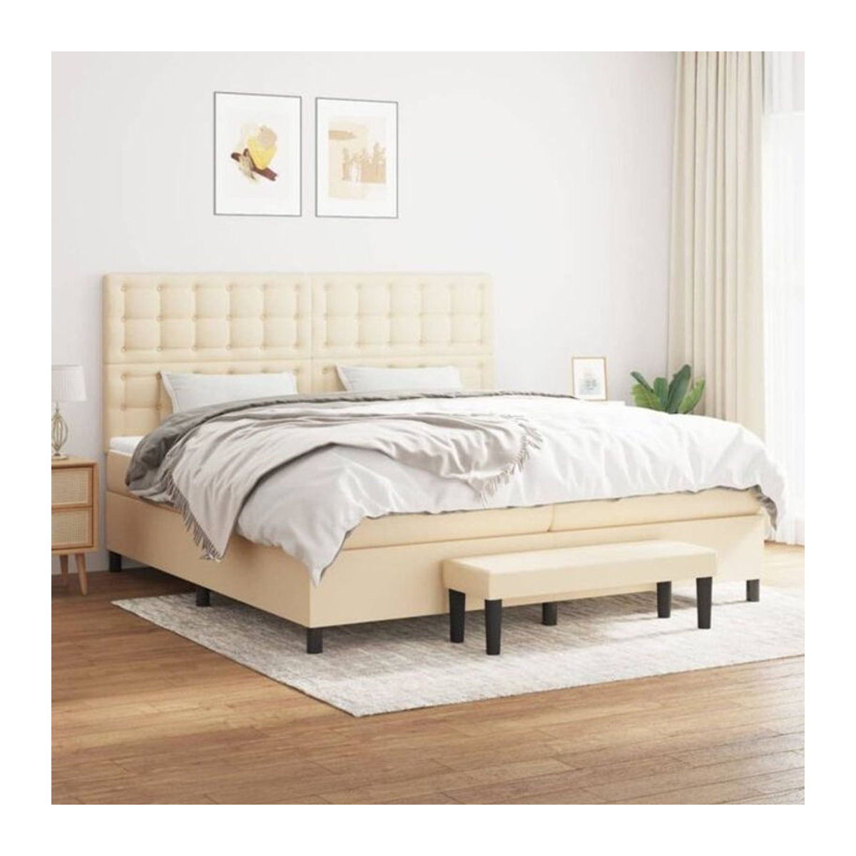 Vidaxl Boxspringbett mit Matratze in Beige aus Stoff, B/T: 200 x 200 cm - Bild 1
