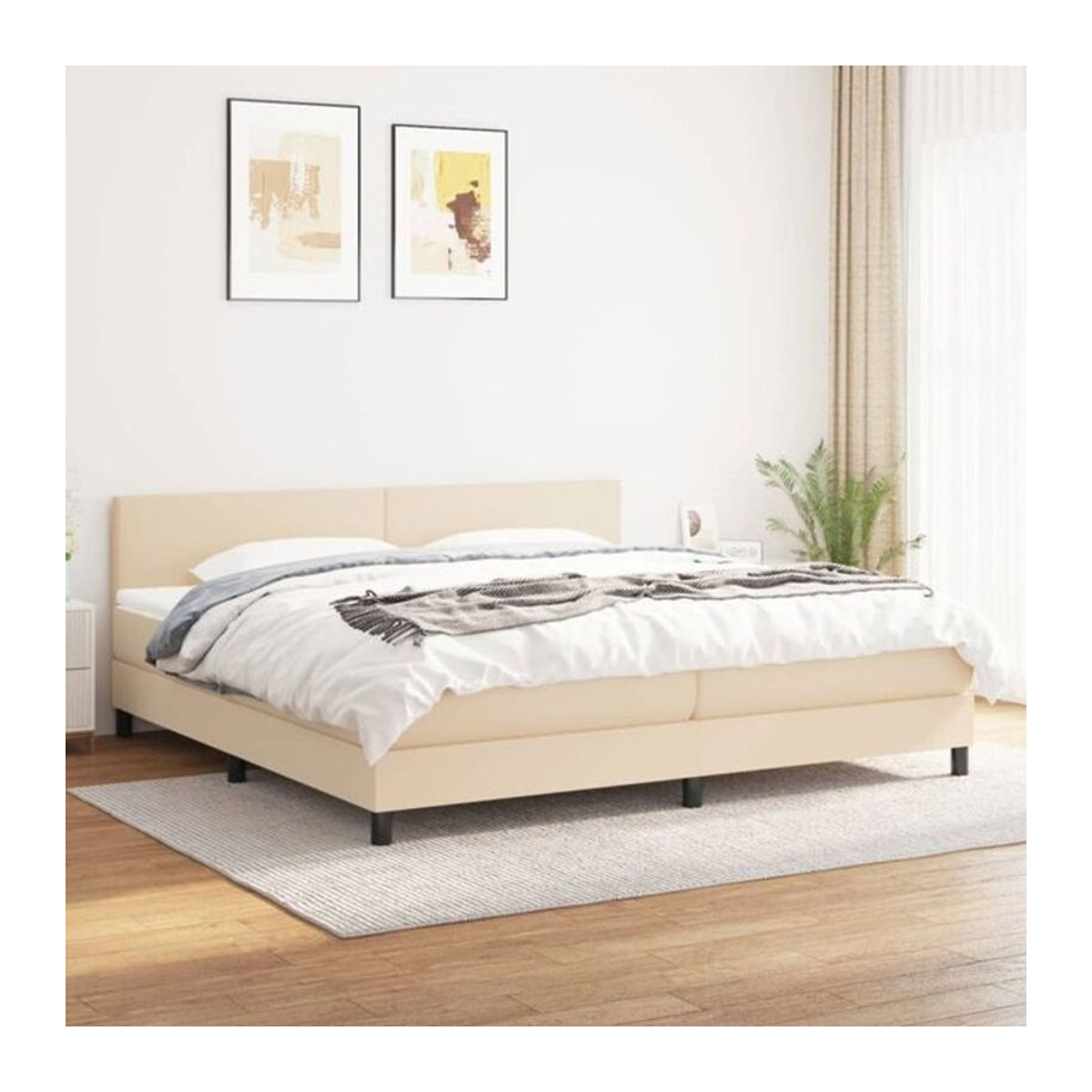 vidaxl Boxspringbett mit Matratze in Beige aus Stoff, B/T/H: 200 x 200 x 200 cm - Bild 1