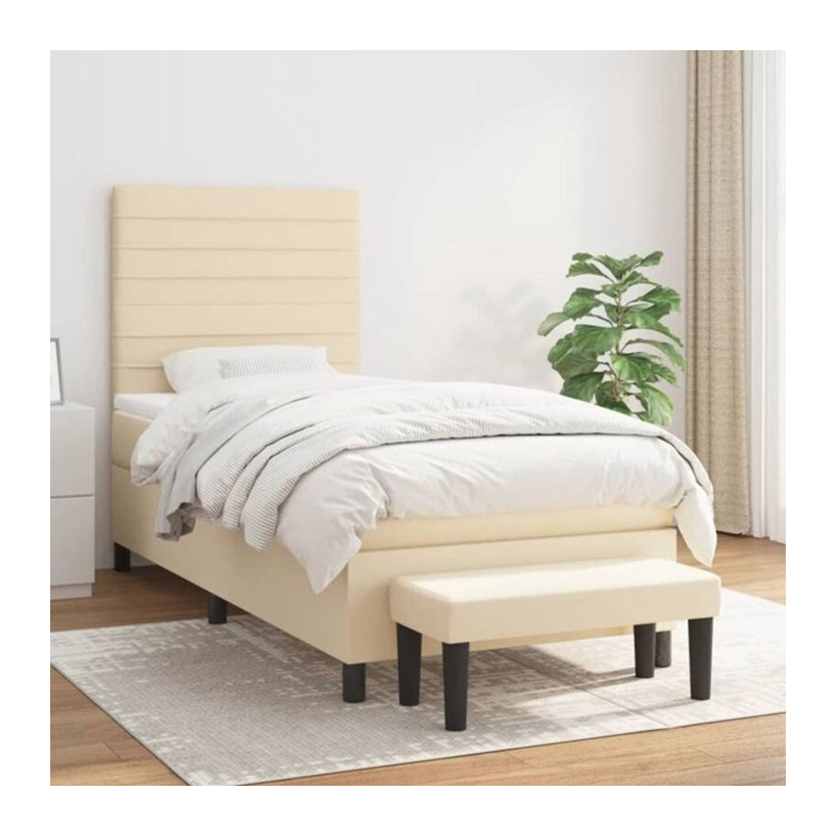 Vidaxl Boxspringbett mit Matratze in Beige aus Stoff, B/T/H: 90 x 190 cm - Bild 1