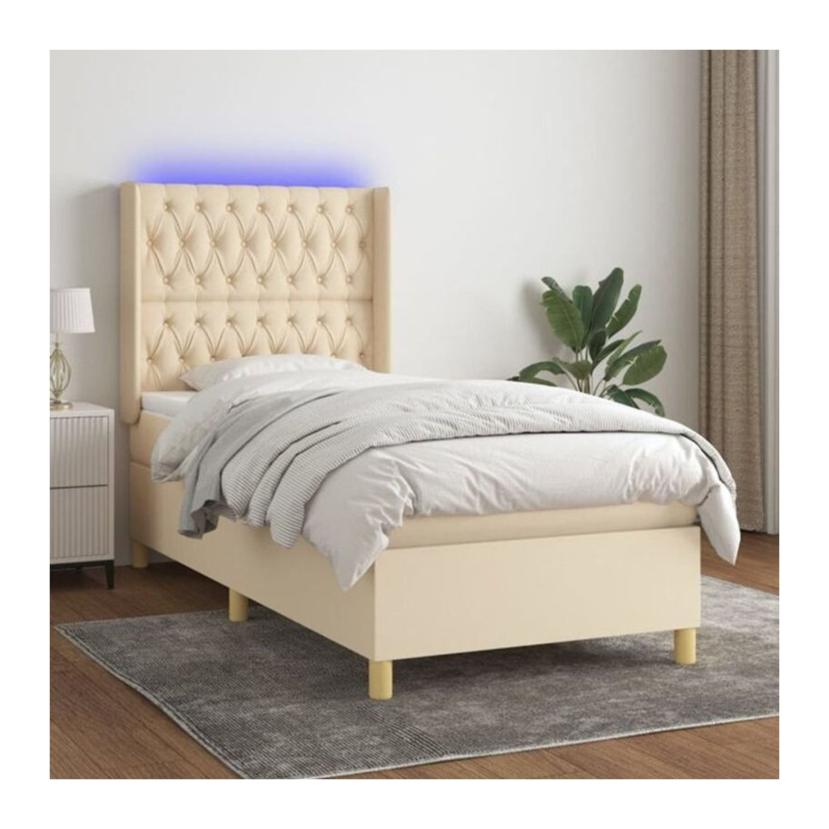 vidaxl Boxspringbett mit Matratze in Beige aus Stoff, B/T/H: 90 x 190 cm - Bild 1