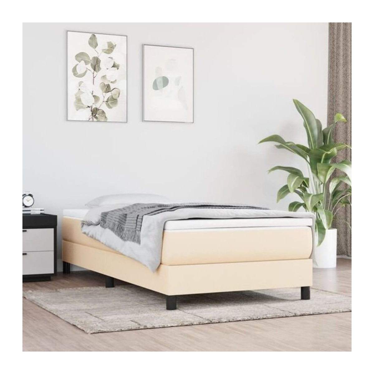 Vidaxl Boxspringbett mit Matratze in Beige aus Stoff, B/T/H: 90 x 190 x 25 cm - Bild 1
