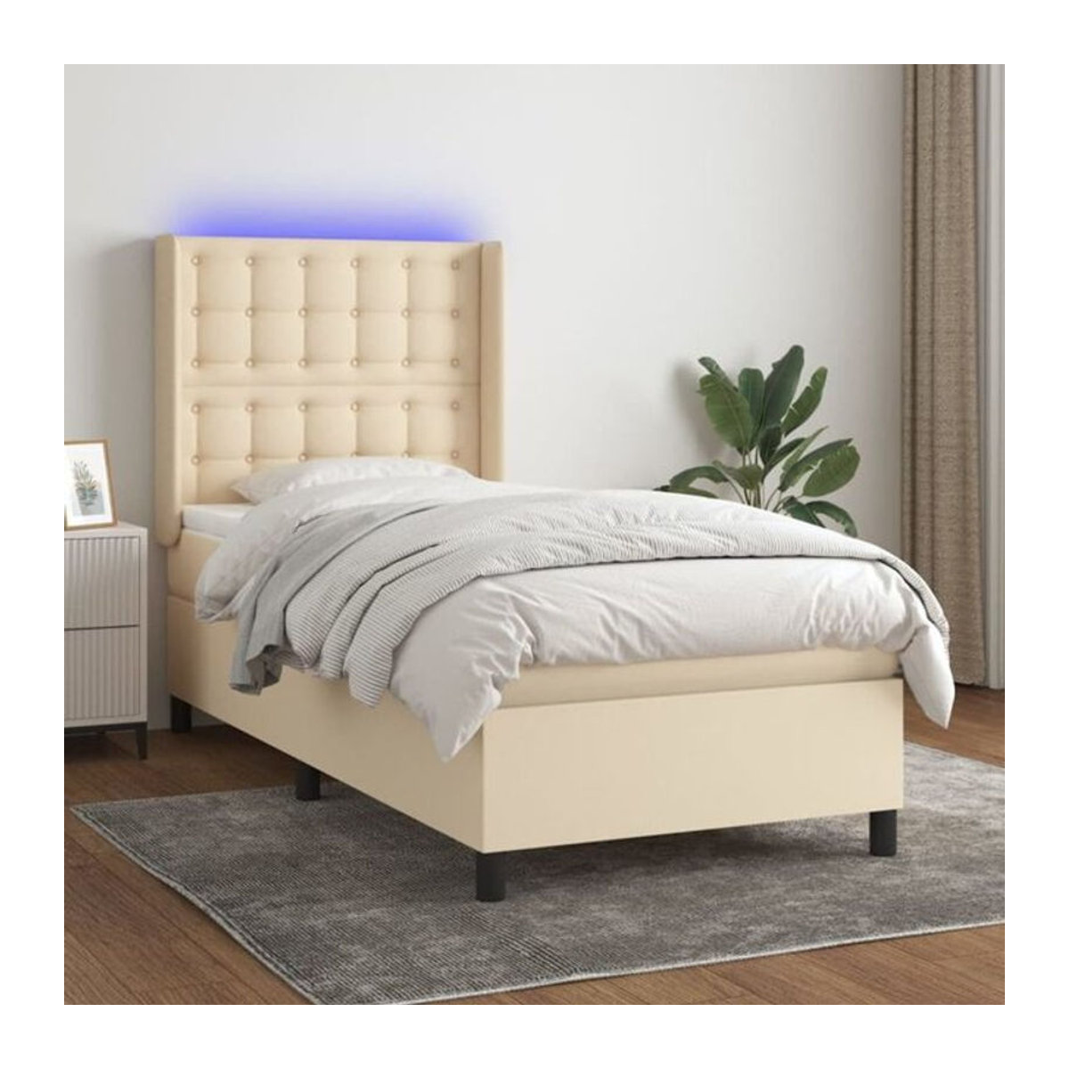 vidaxl Boxspringbett mit Matratze in Beige aus Stoff, B/T/H: 90 x 200 x 118 cm - Bild 1