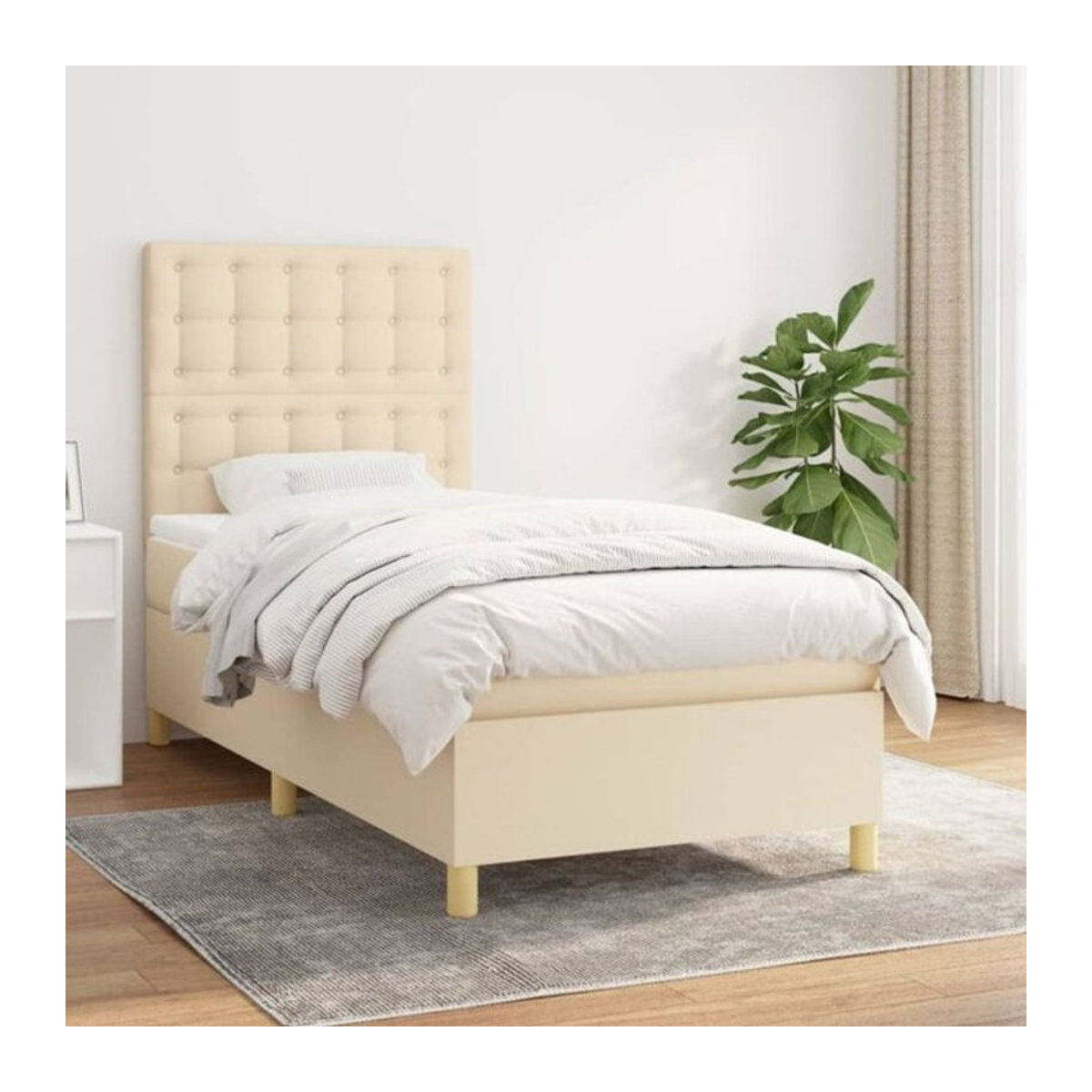 vidaxl Boxspringbett mit Matratze in Beige aus Stoff B/T/H: 90 x 200 x 118 cm - Bild 1