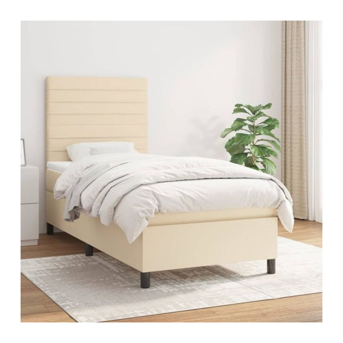 vidaxl Boxspringbett mit Matratze in Beige aus Stoff, B/T/H: 90 x 200 x 118 cm - Bild 1