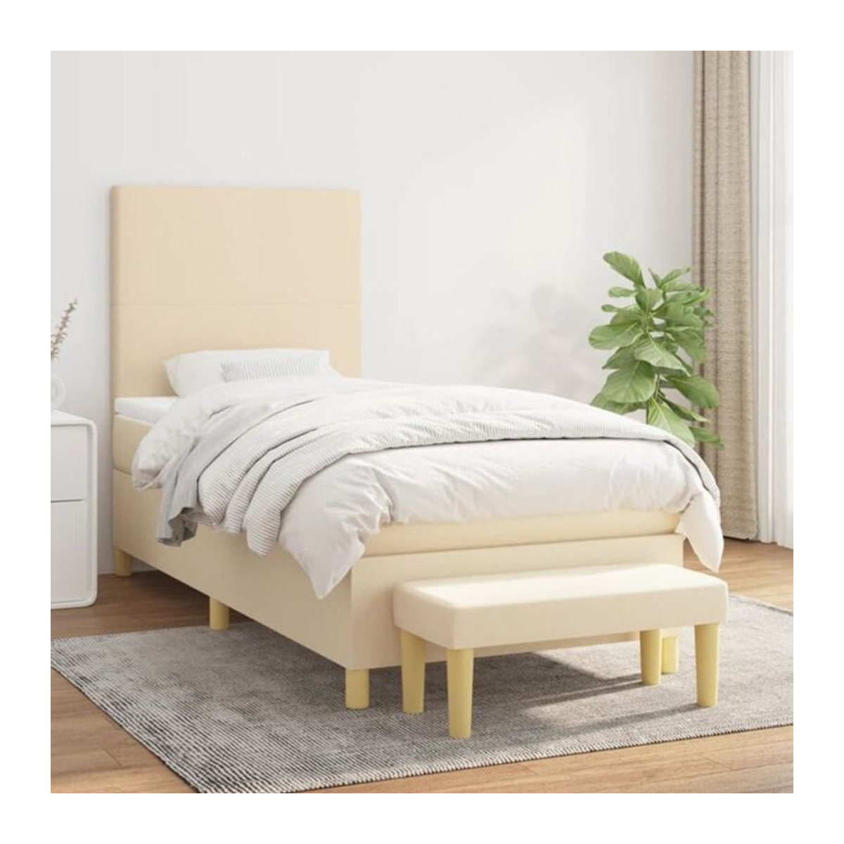 vidaxl Boxspringbett mit Matratze in Beige aus Stoff, B/T/H: 90 x 200 x 118 cm - Bild 1