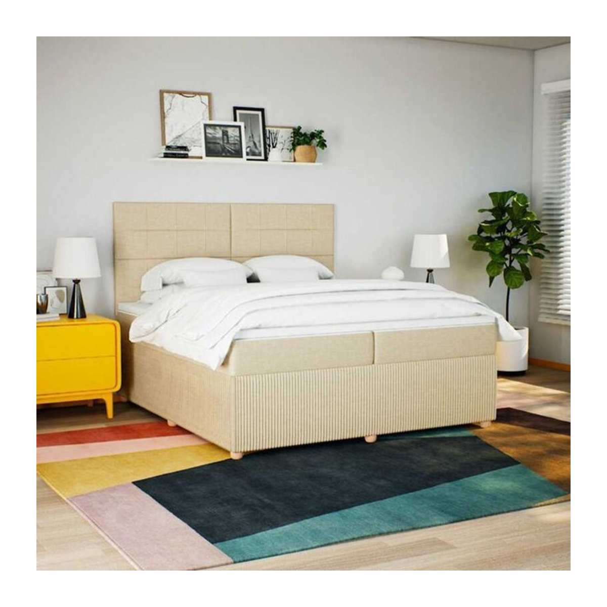 Vidaxl Boxspringbett mit Matratze in Beige aus Stoff und Holzwerkstoff B/T/H: 200 x 140,5 x 200 cm - Bild 1