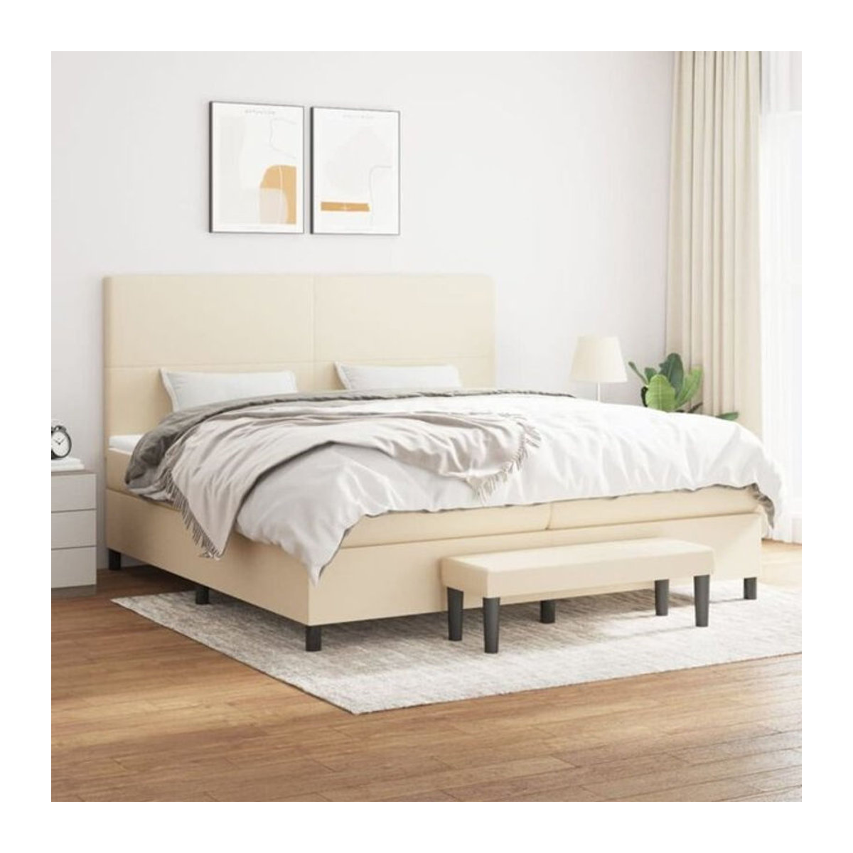 Vidaxl Boxspringbett mit Matratze in Beige aus Stoff und Holzwerkstoff, B/T/H: 200 x 200 x 118 cm - Bild 1