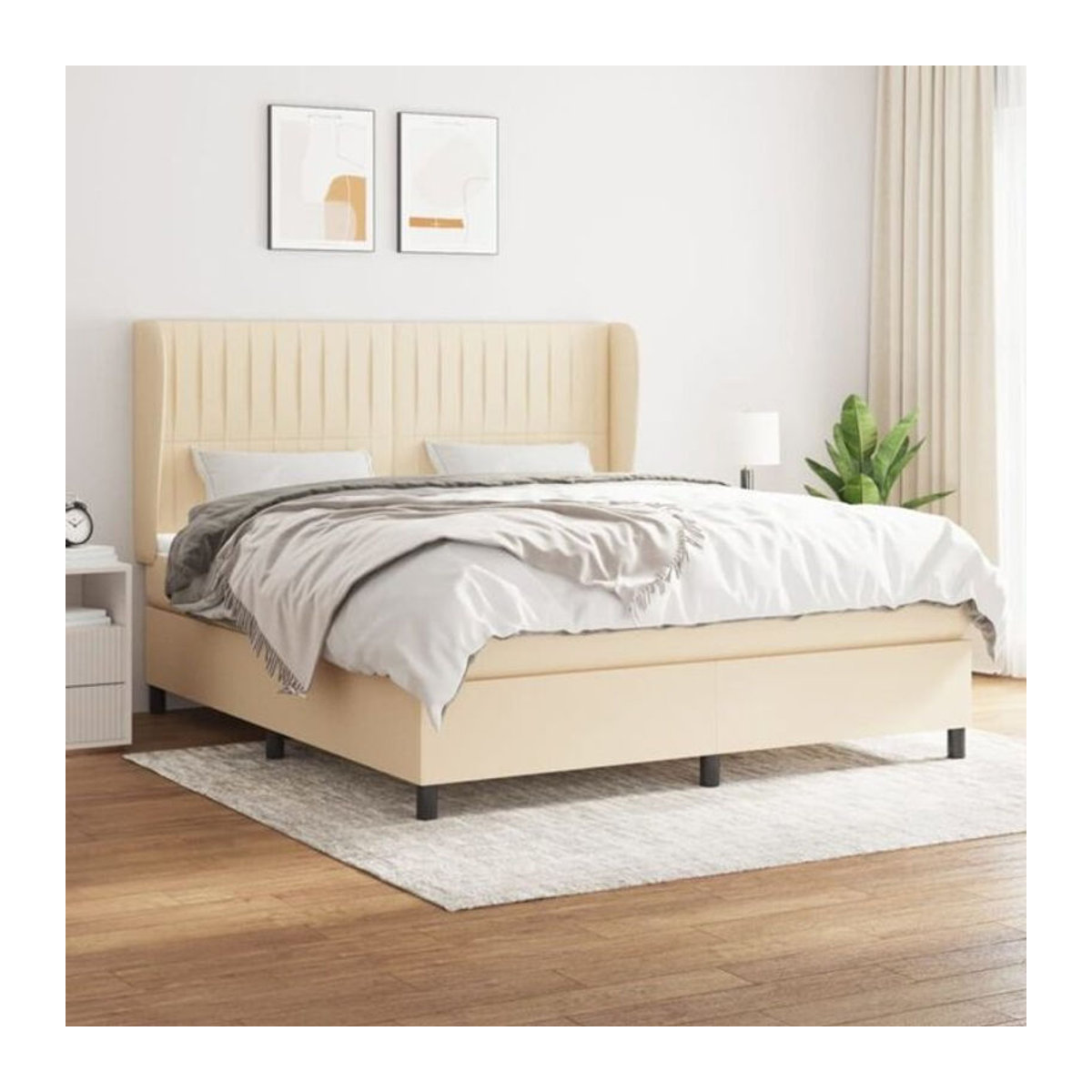 vidaxl Boxspringbett mit Matratze in Beige aus Stoff und Massivholz B/T/H: 160 x 200 x 118 cm - Bild 1
