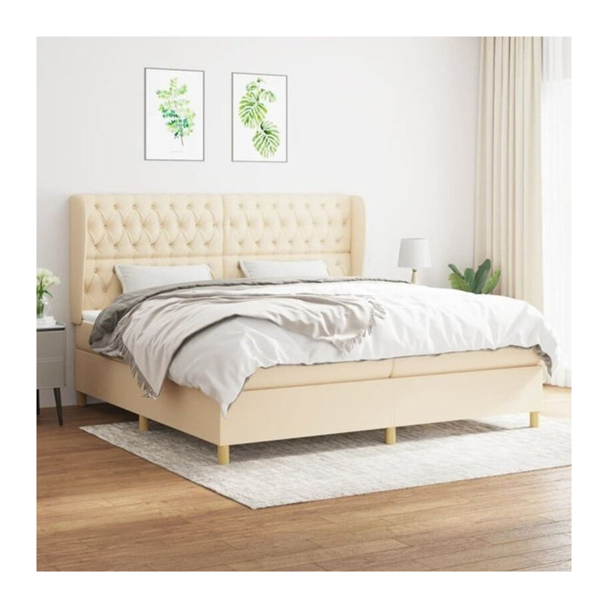 Vidaxl Boxspringbett mit Matratze in Beige aus Stoff und Massivholz B/T/H: 200 x 200 x 118 cm - Bild 1