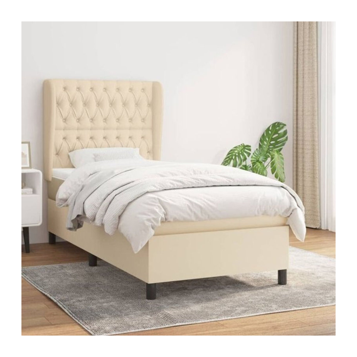 Vidaxl Boxspringbett mit Matratze in Beige aus Stoff und Massivholz, B/T/H: 90 x 200 x 118 cm - Bild 1