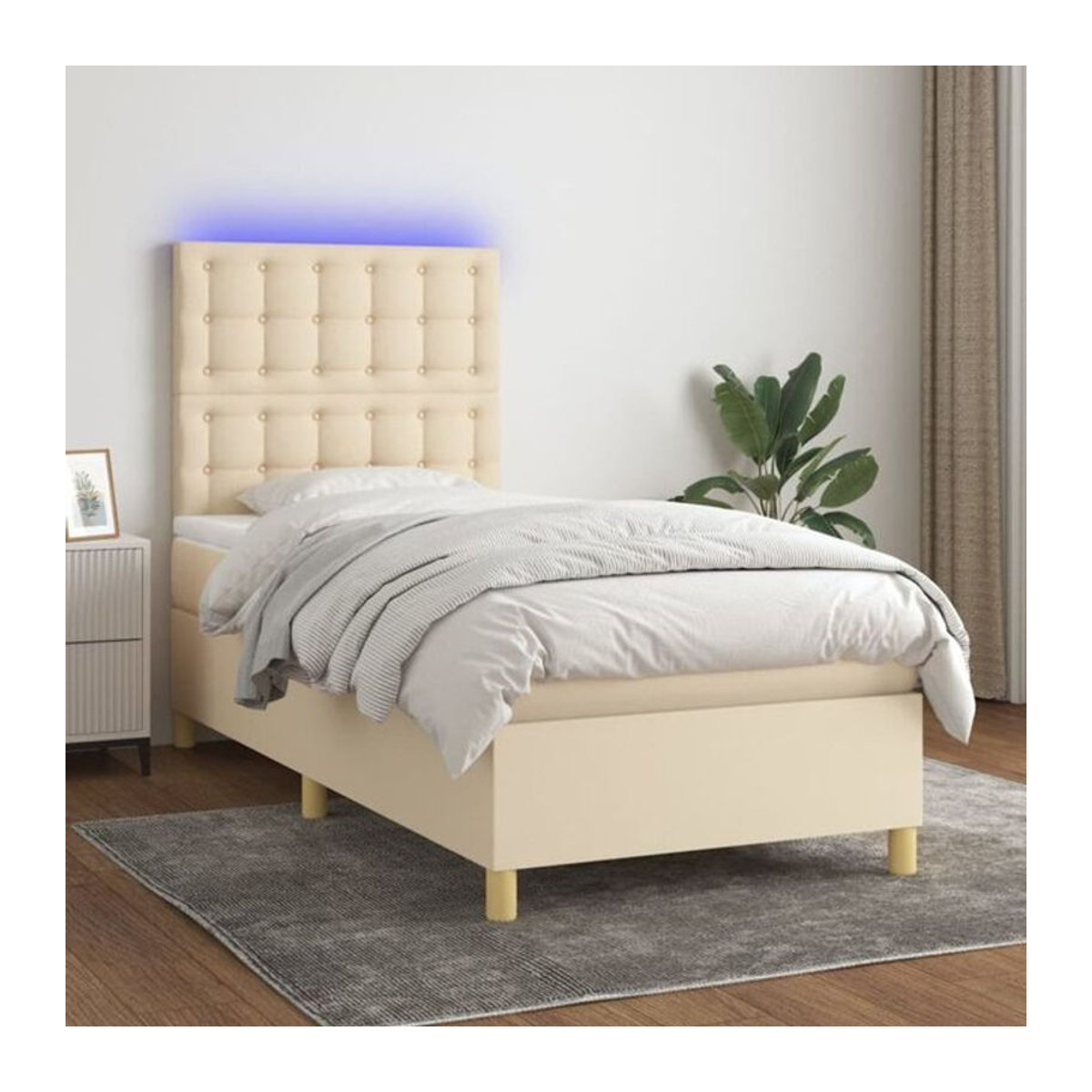 vidaxl Boxspringbett mit Matratze in Beige, Polsterstoff, Modern, B/T/H: 90 x 200 x 118 cm - Bild 1
