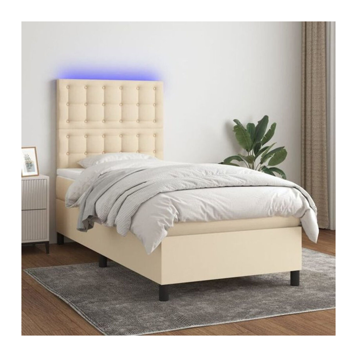 vidaxl Boxspringbett mit Matratze in Beige und Creme aus Stoff, B/T/H: 200 x 90 x 128 cm - Bild 1