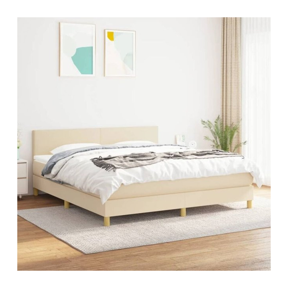 vidaxl Boxspringbett mit Matratze in Beige und Creme aus Stoff und Holzwerkstoff, B/T: 160 x 200 cm - Bild 1