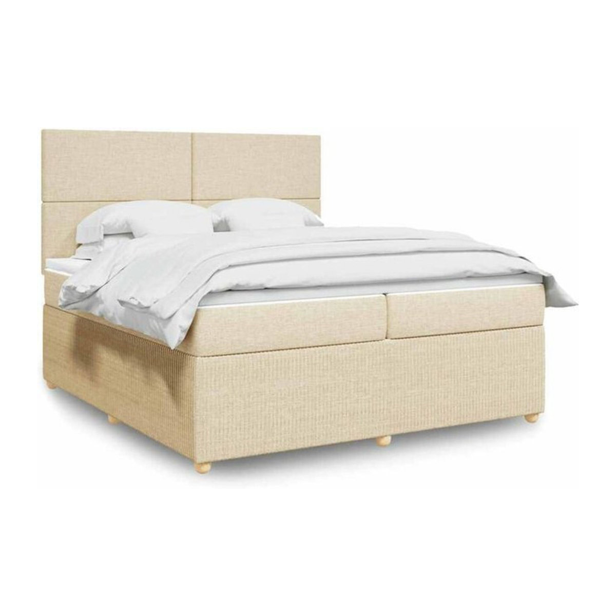vidaxl Boxspringbett mit Matratze in Beige und Weiß aus Stoff, B/T: 200 x 200 cm - Bild 1