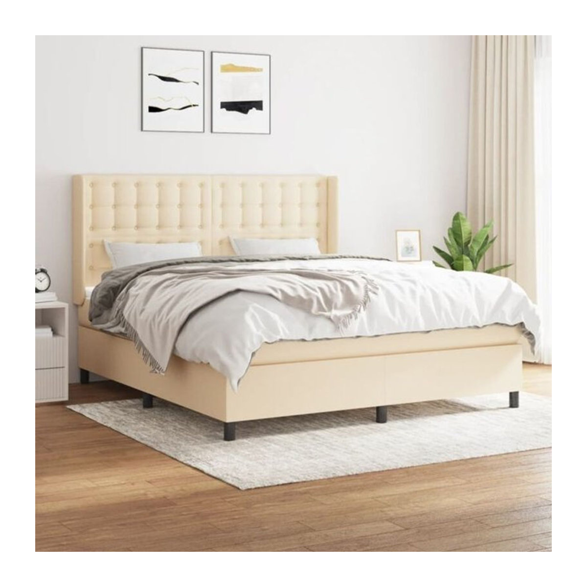 vidaxl Boxspringbett mit Matratze in Beige und Weiß aus Stoff, B/T/H: 160 x 200 x 118 cm - Bild 1