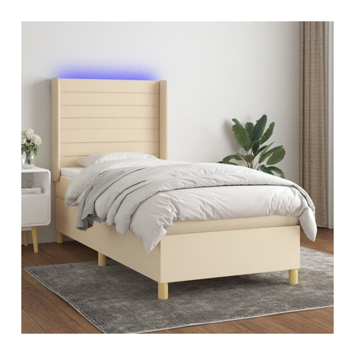 vidaxl Boxspringbett mit Matratze in Beige und Weiß aus Stoff, B/T/H: 90 x 200 x 118 cm - Bild 1