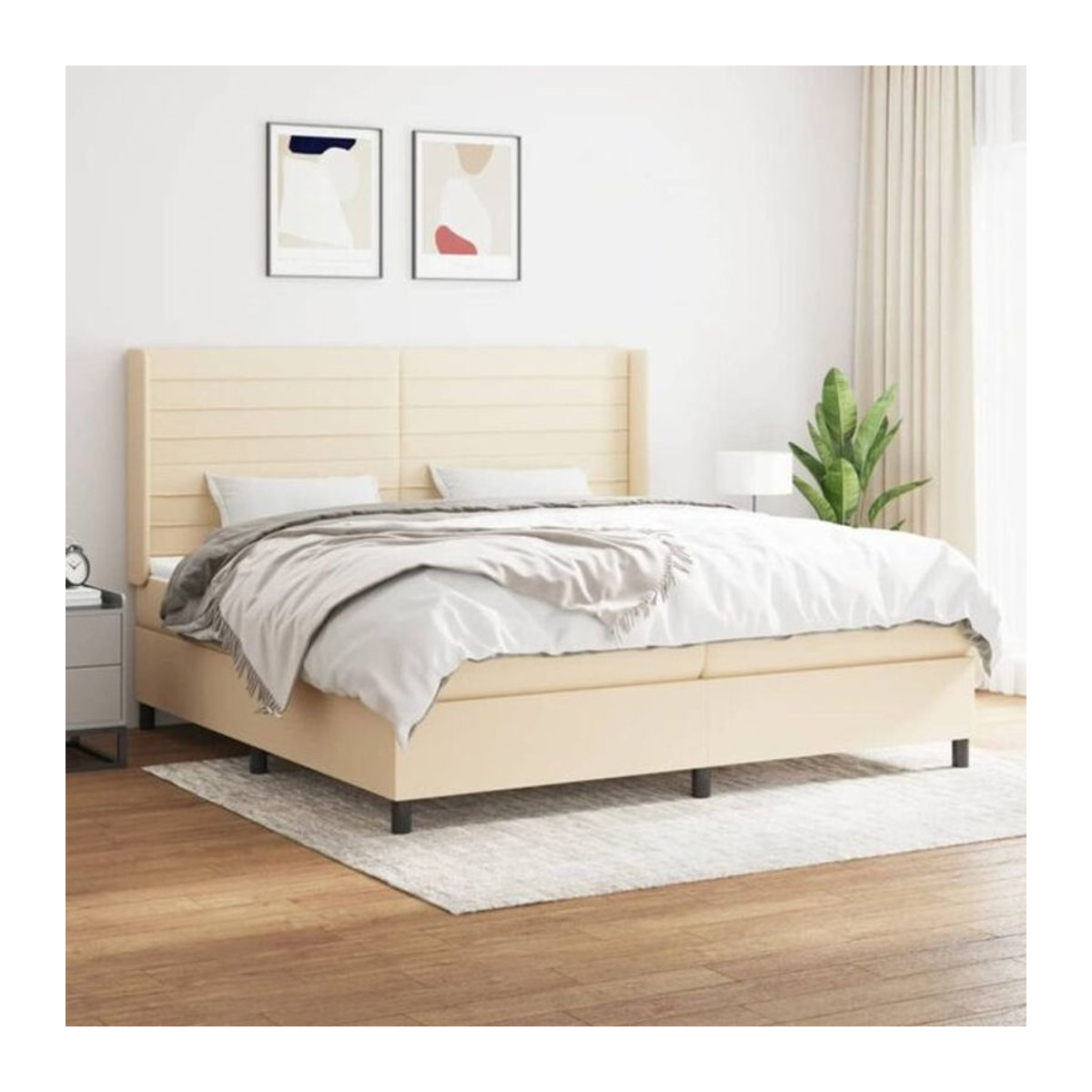 Vidaxl Boxspringbett mit Matratze in Beige und Weiß, Modernes Design, B/T: 200 x 200 cm - Bild 1