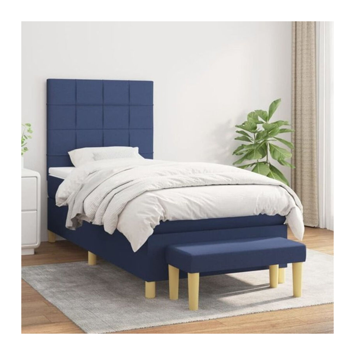 vidaxl Boxspringbett mit Matratze in Blau aus Stoff, B/B: 80 x 200 cm - Bild 1