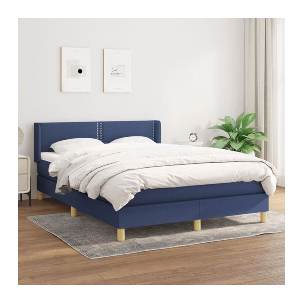 vidaxl Boxspringbett mit Matratze in Blau aus Stoff, B/T: 140 x 190 cm - Bild 1