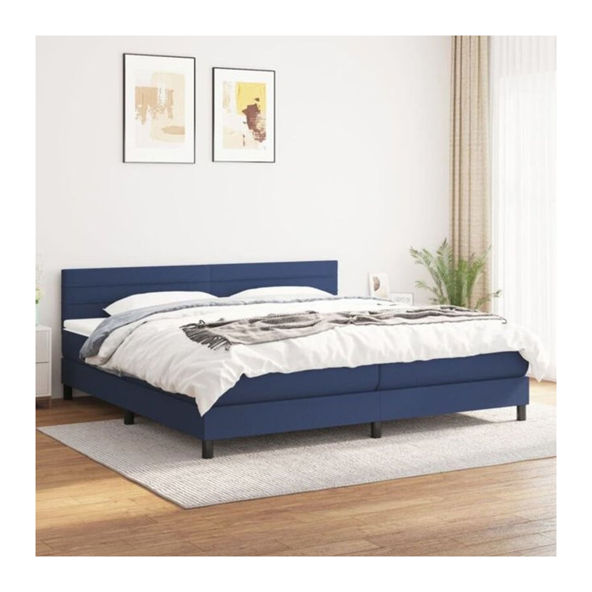 vidaxl Boxspringbett mit Matratze in Blau aus Stoff, B/T/H: 200 x 200 x 78 cm - Bild 1