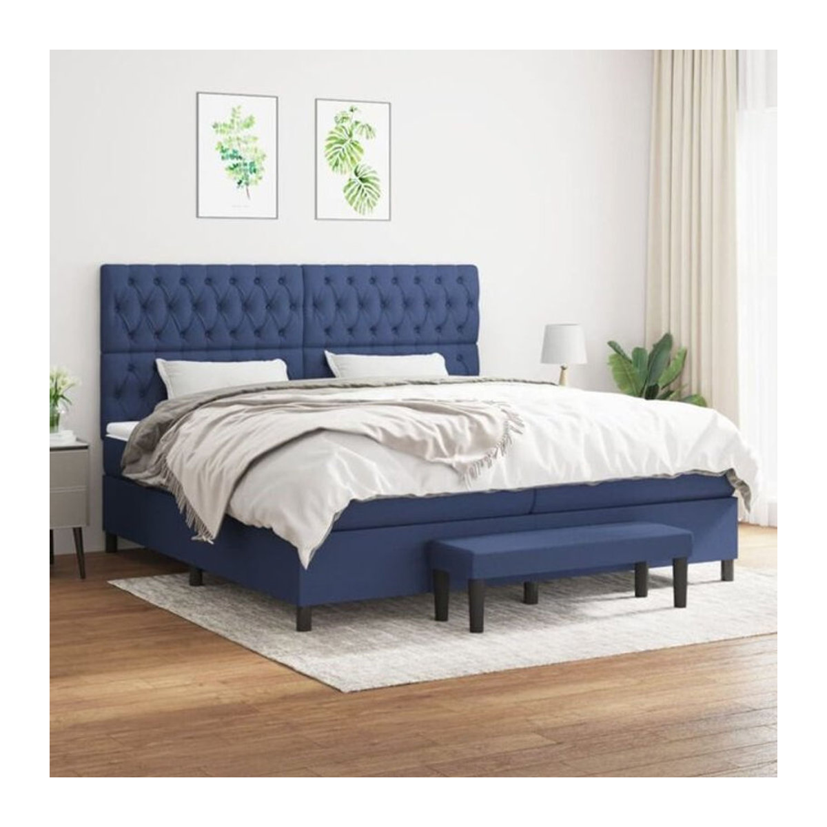 Vidaxl Boxspringbett mit Matratze in Blau aus Stoff und Holzwerkstoff B/T: 200 x 200 cm - Bild 1