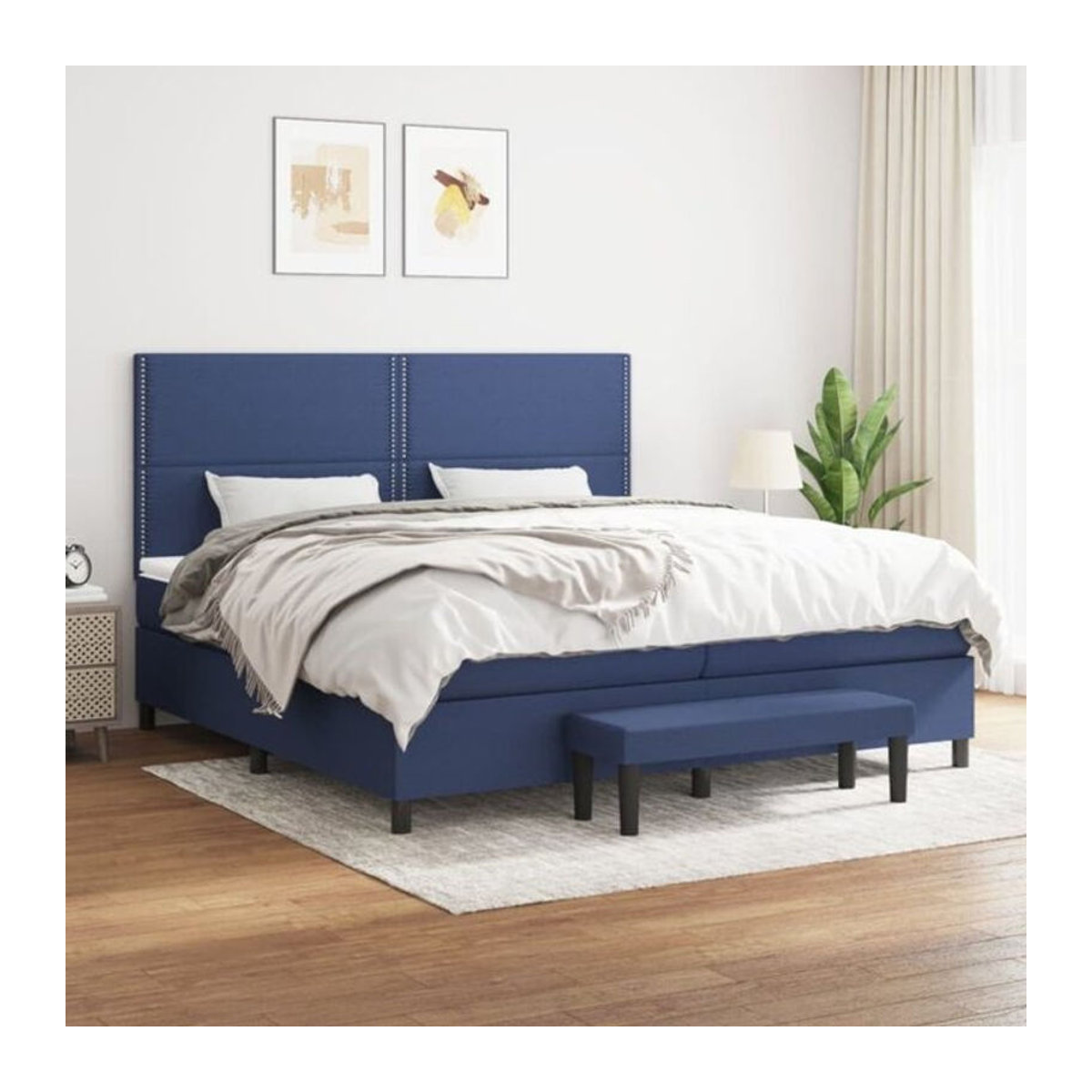 Vidaxl Boxspringbett mit Matratze in Blau aus Stoff und Holzwerkstoff B/T: 200 x 200 cm - Bild 1