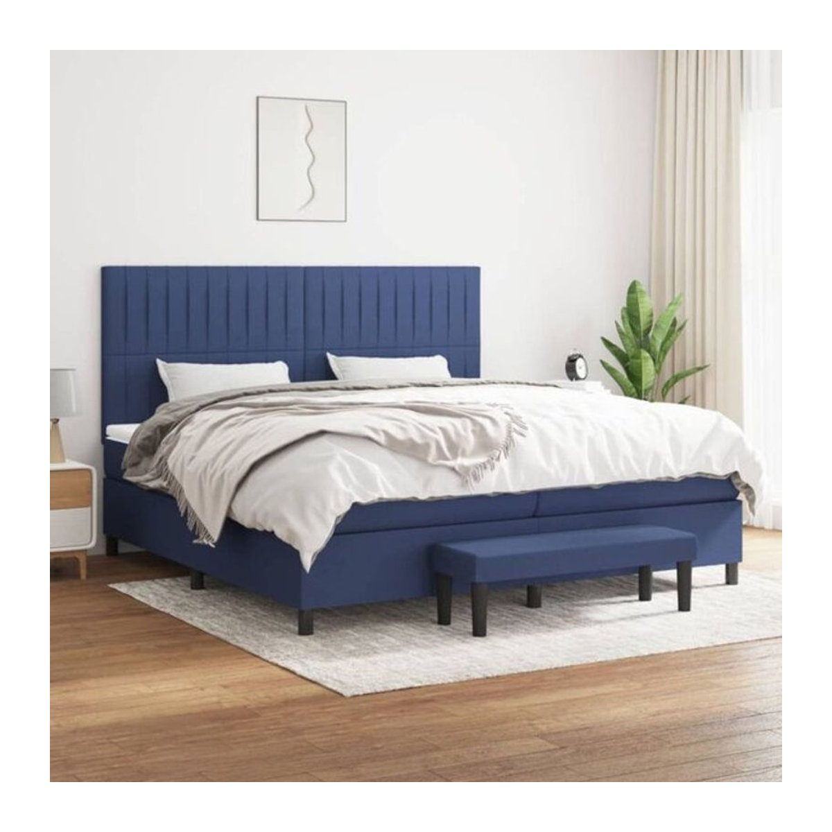 vidaxl Boxspringbett mit Matratze in Blau aus Stoff und Holzwerkstoff B/T/H: 200 x 200 x 118 cm - Bild 1