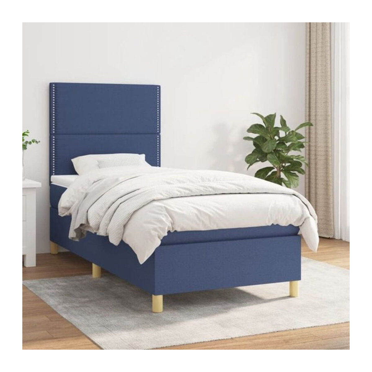 Vidaxl Boxspringbett mit Matratze in Blau aus Stoff und Holzwerkstoff B/T/H: 90 x 190 cm - Bild 1
