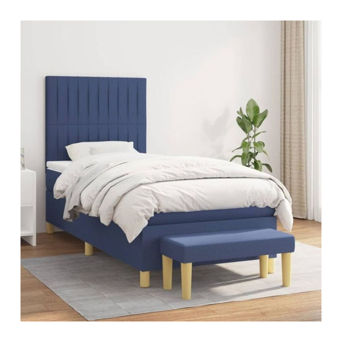 Vidaxl Boxspringbett mit Matratze in Blau aus Stoff und Holzwerkstoff, B/T/H: 90 x 190 cm - Bild 1