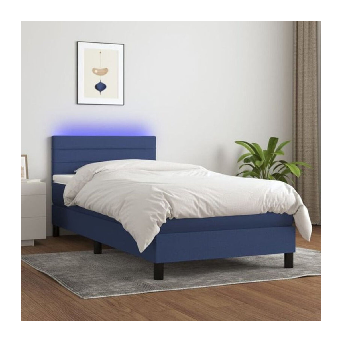 vidaxl Boxspringbett mit Matratze in Blau und Weiß aus Stoff, B/B: 90 x 200 cm - Bild 1