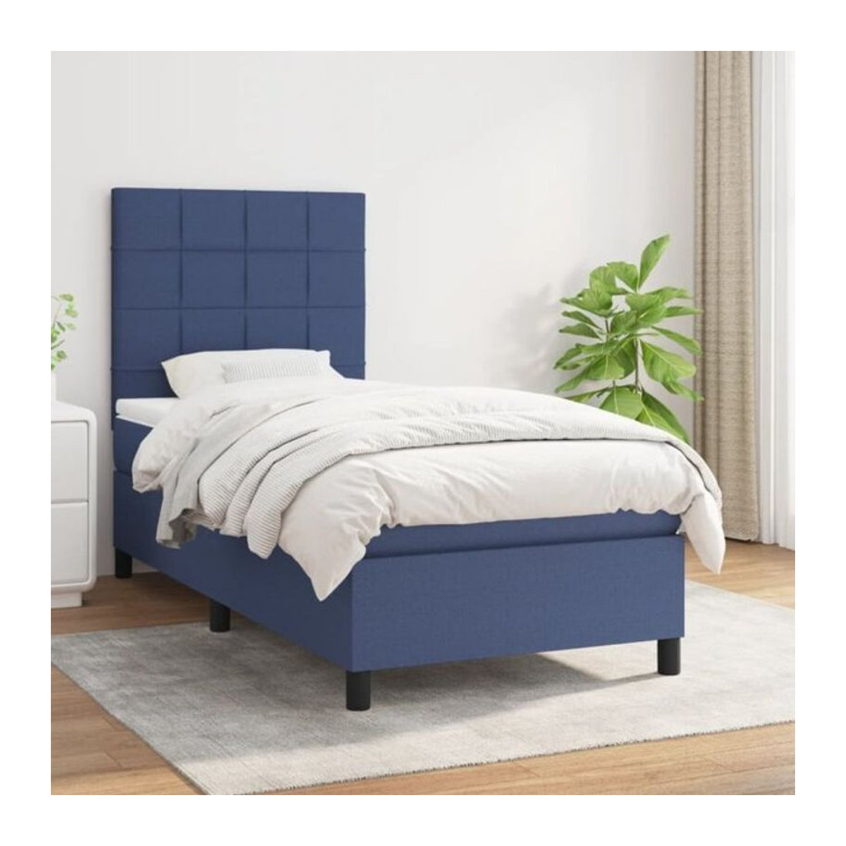 Vidaxl Boxspringbett mit Matratze in Blau und Weiß aus Stoff, B/B: 90 x 200 cm - Bild 1