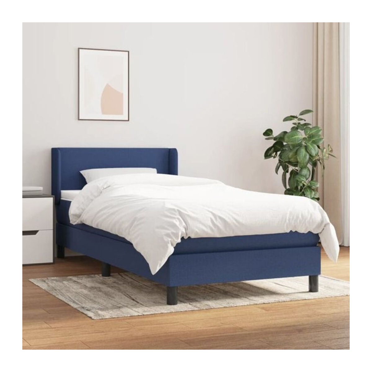 Vidaxl Boxspringbett mit Matratze in Blau und Weiß aus Stoff, B/T: 100 x 200 cm - Bild 1