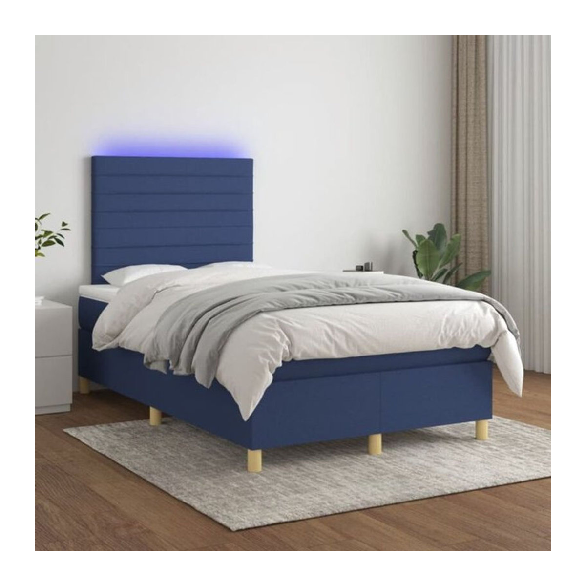 Vidaxl Boxspringbett mit Matratze in Blau und Weiß aus Stoff, B/T/H: 120 x 200 x 118 cm - Bild 1