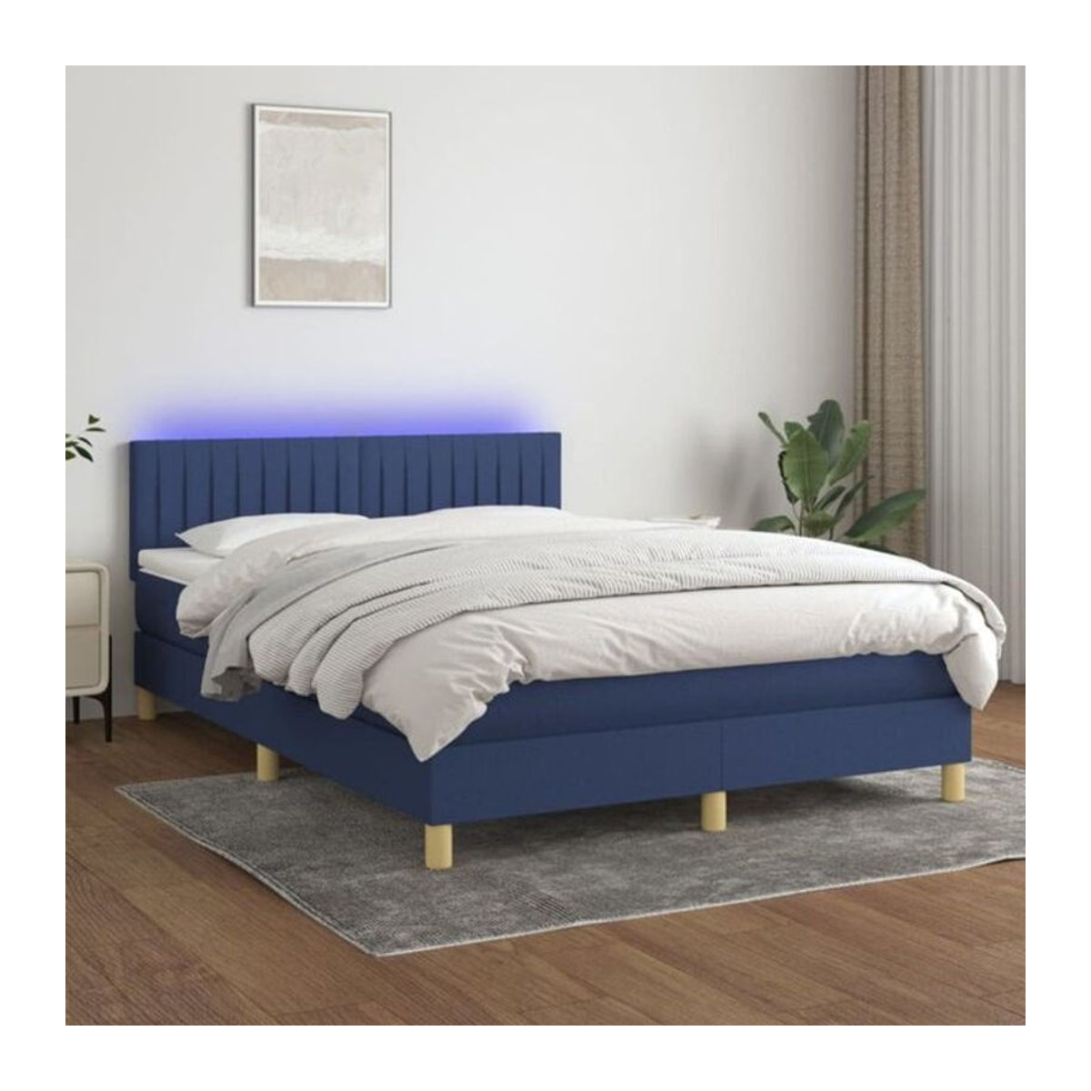 Vidaxl Boxspringbett mit Matratze in Blau und Weiß aus Stoff, B/T/H: 140 x 200 cm - Bild 1