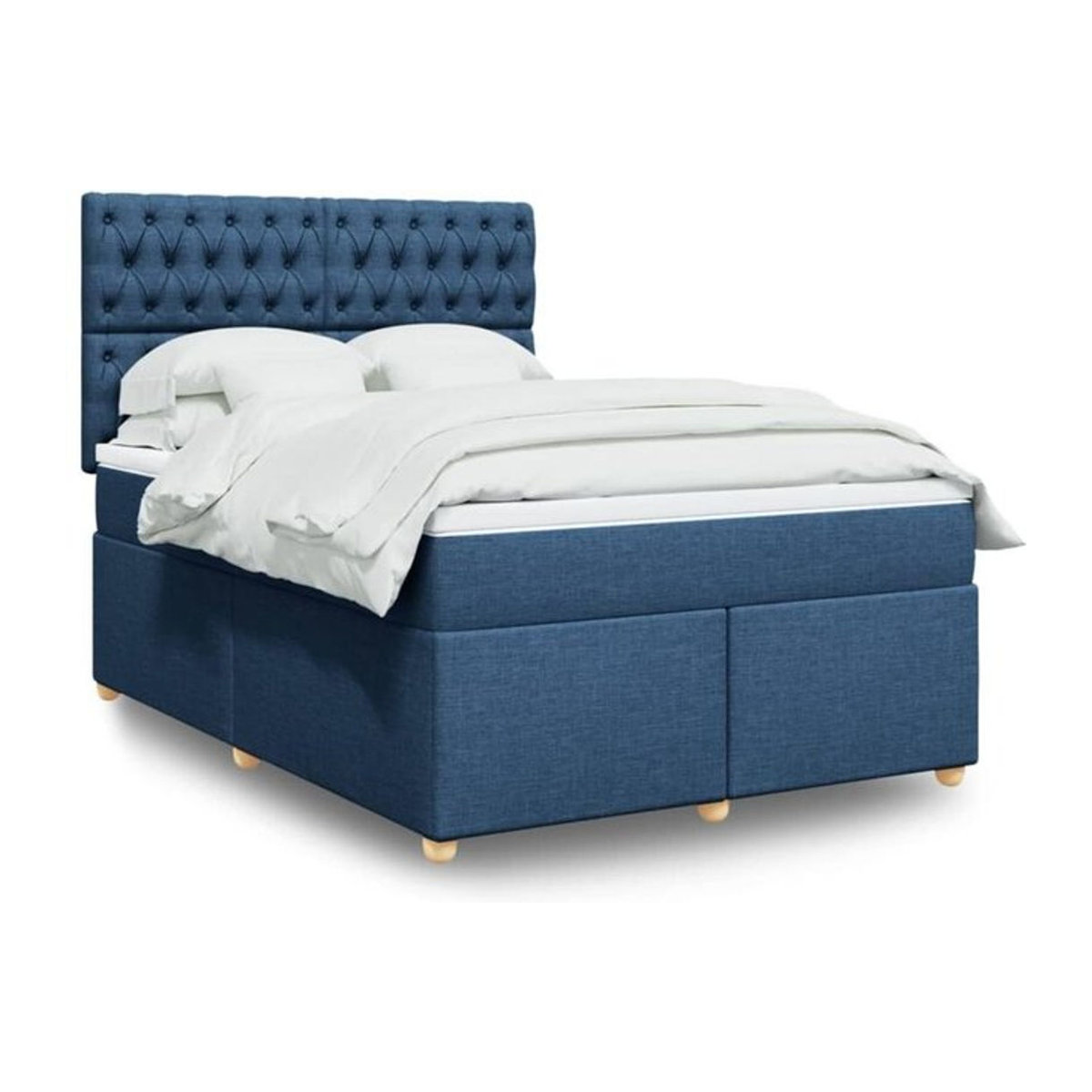 vidaxl Boxspringbett mit Matratze in Blau und Weiß aus Stoff, B/T/H: 160 x 200 x 150,5 cm - Bild 1
