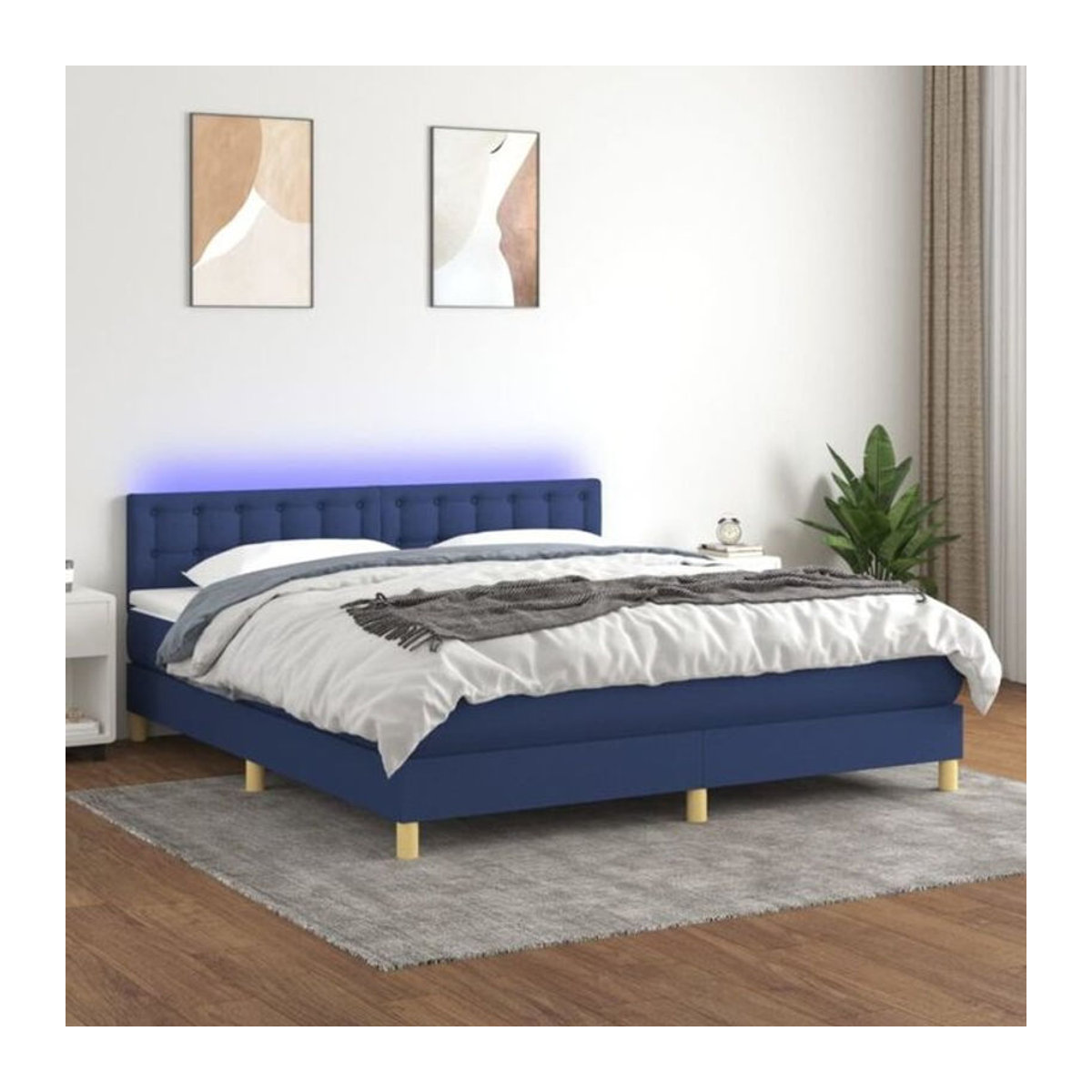 Vidaxl Boxspringbett mit Matratze in Blau und Weiß aus Stoff, B/T/H: 180 x 200 x 78 cm - Bild 1