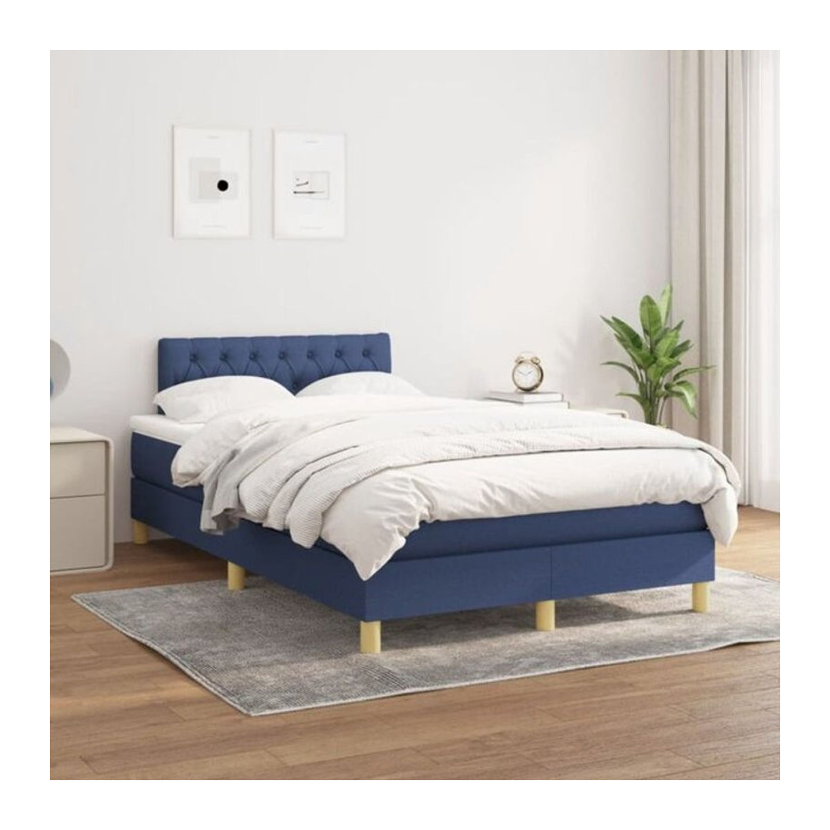Vidaxl Boxspringbett mit Matratze in Blau und Weiß aus Stoff, B/T/H: 200 x 120 x 78 cm - Bild 1